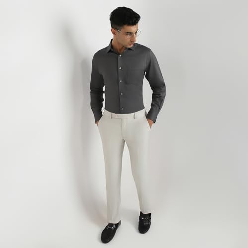 Park Avenue Men Regular Fit Structure Pattern Pure Cotton Semicutaway Collar Full Sleeve Formal Shirt (Size: 40)-PMSK18833-G7 Dark Grey