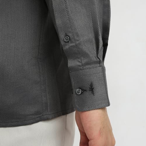 Park Avenue Men Regular Fit Structure Pattern Pure Cotton Semicutaway Collar Full Sleeve Formal Shirt (Size: 40)-PMSK18833-G7 Dark Grey