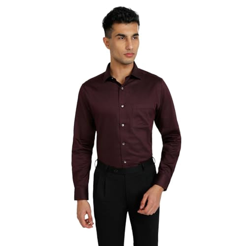 Park Avenue Men Regular Fit Structure Pattern Pure Cotton Semicutaway Collar Full Sleeve Formal Shirt (Size: 42)-PMSK18833-M8 Dark Maroon
