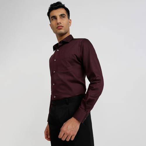 Park Avenue Men Regular Fit Structure Pattern Pure Cotton Semicutaway Collar Full Sleeve Formal Shirt (Size: 42)-PMSK18833-M8 Dark Maroon