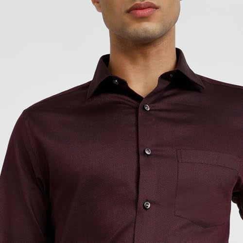 Park Avenue Men Regular Fit Structure Pattern Pure Cotton Semicutaway Collar Full Sleeve Formal Shirt (Size: 42)-PMSK18833-M8 Dark Maroon