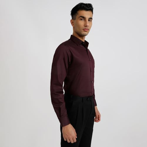 Park Avenue Men Regular Fit Structure Pattern Pure Cotton Semicutaway Collar Full Sleeve Formal Shirt (Size: 42)-PMSK18833-M8 Dark Maroon