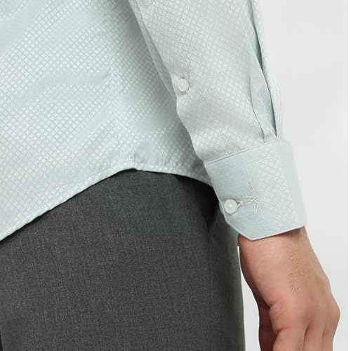 Park Avenue Men Slim Fit Structure Pattern Cotton Polyester Blend Ainsley Collar Full Sleeve Formal Shirt (Size: 42)-PMSX18996-N3 Medium Green