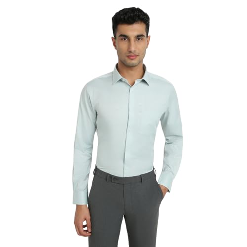 Park Avenue Men Slim Fit Structure Pattern Cotton Polyester Blend Ainsley Collar Full Sleeve Formal Shirt (Size: 42)-PMSX18996-N3 Medium Green