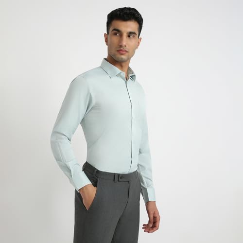 Park Avenue Men Slim Fit Structure Pattern Cotton Polyester Blend Ainsley Collar Full Sleeve Formal Shirt (Size: 42)-PMSX18996-N3 Medium Green