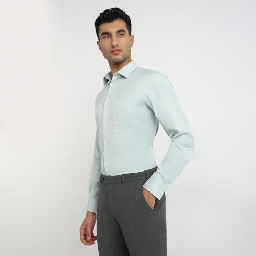 Park Avenue Men Slim Fit Structure Pattern Cotton Polyester Blend Ainsley Collar Full Sleeve Formal Shirt (Size: 42)-PMSX18996-N3 Medium Green