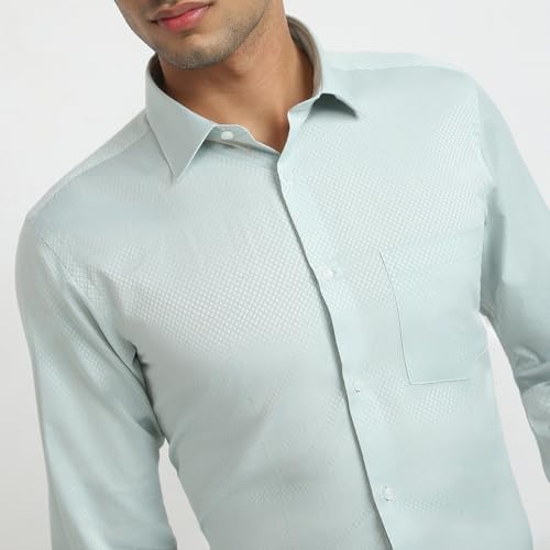 Park Avenue Men Slim Fit Structure Pattern Cotton Polyester Blend Ainsley Collar Full Sleeve Formal Shirt (Size: 42)-PMSX18996-N3 Medium Green