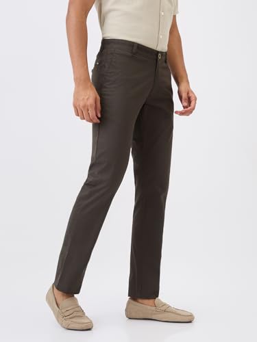 Parx Men Slim Tapered Fit Solid Pattern Cotton Blend Flat Front Casual Trouser XMTT03713-G4 Medium Grey