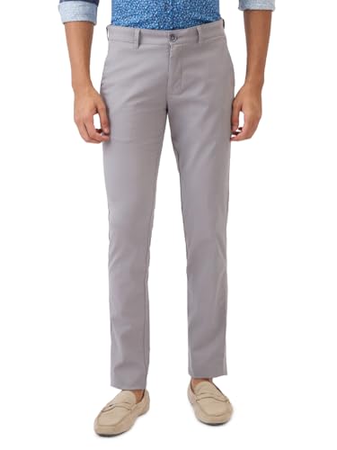 Parx Men Super Slim Fit Solid Pattern Cotton Blend Flat Front Casual Trouser (Size: 40)-XMTS03716-G5 Medium Grey
