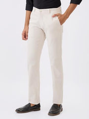 Parx Men Slim Tapered Fit Solid Pattern Pure Cotton Flat Front Casual Trouser XMTT03721-N6 White