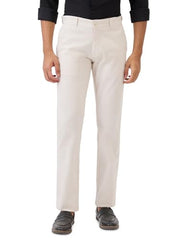 Parx Men Slim Tapered Fit Solid Pattern Pure Cotton Flat Front Casual Trouser XMTT03721-W1 White