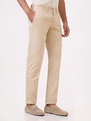 Parx Men Low Rise Tapered Fit Solid Pattern Cotton Blend Flat Front Casual Trouser XMTX03723-F2 Yellow