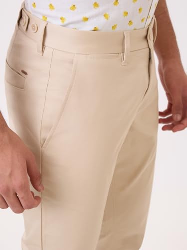 Parx Men Low Rise Tapered Fit Solid Pattern Cotton Blend Flat Front Casual Trouser XMTX03723-F2 Yellow