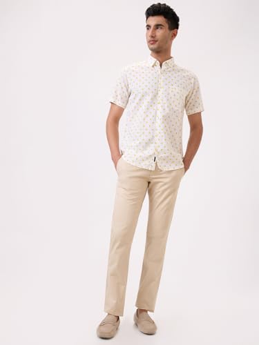 Parx Men Low Rise Tapered Fit Solid Pattern Cotton Blend Flat Front Casual Trouser XMTX03723-F2 Yellow