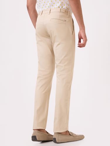 Parx Men Low Rise Tapered Fit Solid Pattern Cotton Blend Flat Front Casual Trouser XMTX03723-F2 Yellow