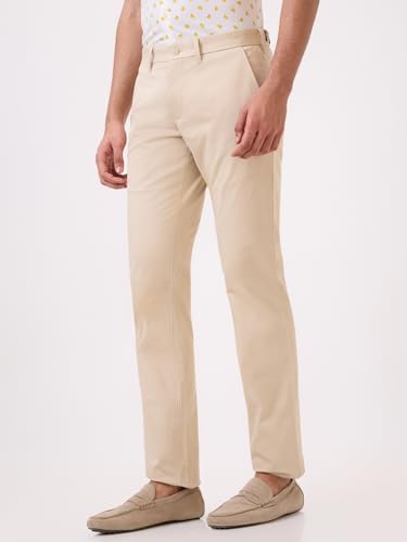 Parx Men Low Rise Tapered Fit Solid Pattern Cotton Blend Flat Front Casual Trouser XMTX03723-F2 Yellow