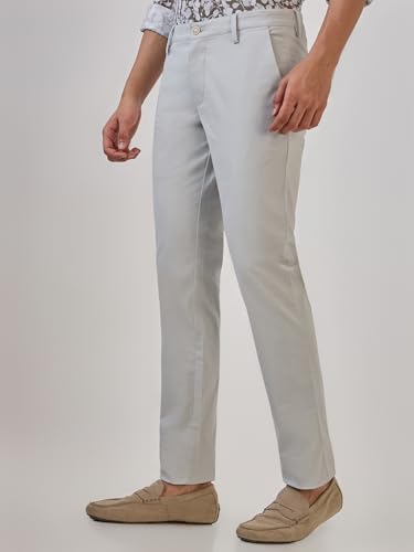 Parx Men Low Rise Tapered Fit Solid Pattern Cotton Blend Flat Front Casual Trouser (Size: 40)-XMTX03724-O7 Grey