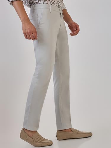 Parx Men Low Rise Tapered Fit Solid Pattern Cotton Blend Flat Front Casual Trouser (Size: 40)-XMTX03724-O7 Grey