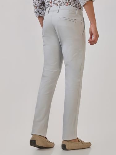 Parx Men Low Rise Tapered Fit Solid Pattern Cotton Blend Flat Front Casual Trouser (Size: 40)-XMTX03724-O7 Grey