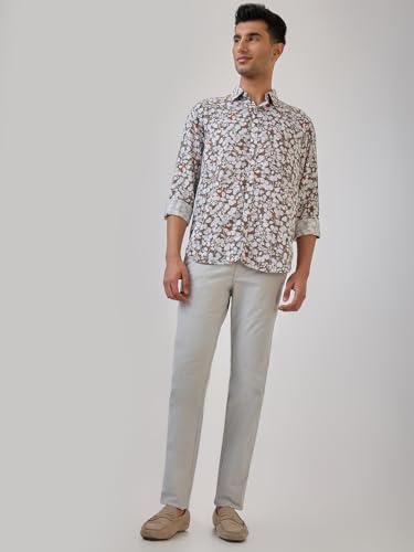 Parx Men Low Rise Tapered Fit Solid Pattern Cotton Blend Flat Front Casual Trouser (Size: 40)-XMTX03724-O7 Grey