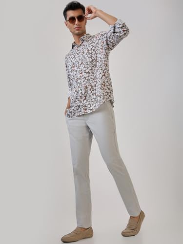 Parx Men Low Rise Tapered Fit Solid Pattern Cotton Blend Flat Front Casual Trouser (Size: 40)-XMTX03724-O7 Grey