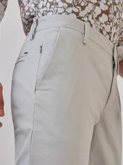 Parx Men Low Rise Tapered Fit Solid Pattern Cotton Blend Flat Front Casual Trouser (Size: 40)-XMTX03724-O7 Grey