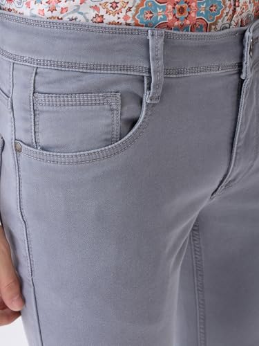 Parx Men Low Rise Tapered Fit Knitted Pattern Cotton Polyester Blend Flat Front Jeans (Size: 38)-XCYA03086-G4 Medium Grey