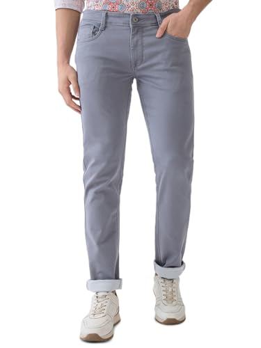 Parx Men Low Rise Tapered Fit Knitted Pattern Cotton Polyester Blend Flat Front Jeans (Size: 38)-XCYA03086-G4 Medium Grey