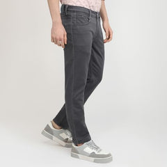 Parx Men Low Rise Tapered Fit Knitted Pattern Cotton Polyester Blend Flat Front Jeans (Size: 42)-XCYA03089-G6 Dark Grey