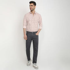 Parx Men Low Rise Tapered Fit Knitted Pattern Cotton Polyester Blend Flat Front Jeans (Size: 42)-XCYA03089-G6 Dark Grey