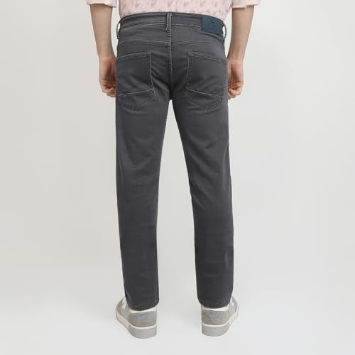 Parx Men Low Rise Tapered Fit Knitted Pattern Cotton Polyester Blend Flat Front Jeans (Size: 42)-XCYA03089-G6 Dark Grey