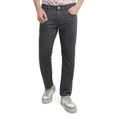 Parx Men Low Rise Tapered Fit Knitted Pattern Cotton Polyester Blend Flat Front Jeans (Size: 42)-XCYA03089-G6 Dark Grey