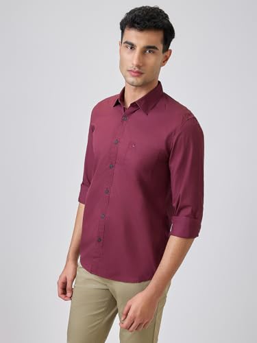 Parx Men Slim Fit Solid Pattern Pure Cotton Semicutaway Collar Full Sleeve Casual Shirt (Size: 46)-XMSS14475-M8 Maroon