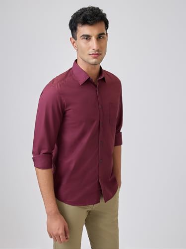 Parx Men Slim Fit Solid Pattern Pure Cotton Semicutaway Collar Full Sleeve Casual Shirt (Size: 46)-XMSS14475-M8 Maroon