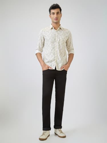 Parx Men Slim Fit Print Pattern Pure Cotton Semicutaway Collar Full Sleeve Casual Shirt (Size: 40)-XMSS14689-F2 Fawn