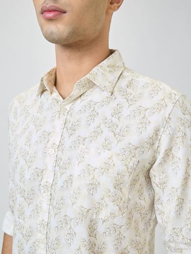 Parx Men Slim Fit Print Pattern Pure Cotton Semicutaway Collar Full Sleeve Casual Shirt (Size: 40)-XMSS14689-F2 Fawn