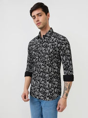 Parx Men Slim Fit Print Pattern Pure Cotton Semicutaway Collar Full Sleeve Casual Shirt (Size: 44)-XMSS14829-K7 Black