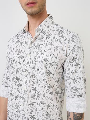 Parx Men Slim Fit Print Pattern Pure Cotton Semicutaway Collar Full Sleeve Casual Shirt (Size: 44)-XMSS14829-W2 White