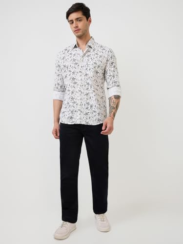 Parx Men Slim Fit Print Pattern Pure Cotton Semicutaway Collar Full Sleeve Casual Shirt (Size: 44)-XMSS14829-W2 White