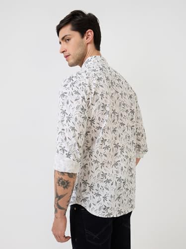 Parx Men Slim Fit Print Pattern Pure Cotton Semicutaway Collar Full Sleeve Casual Shirt (Size: 44)-XMSS14829-W2 White