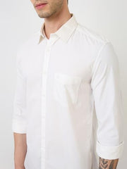 Parx Men Slim Fit Solid Pattern Pure Cotton Semicutaway Collar Full Sleeve Casual Shirt (Size: 40)-XMSS14475-W1 White