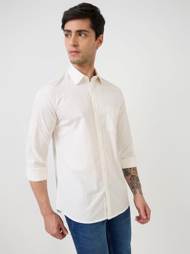 Parx Men Slim Fit Solid Pattern Pure Cotton Semicutaway Collar Full Sleeve Casual Shirt (Size: 40)-XMSS14475-W1 White