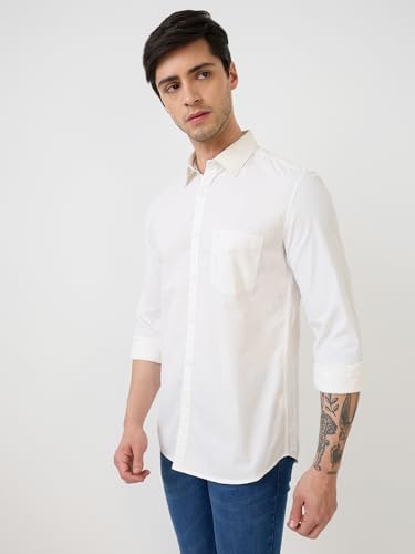 Parx Men Slim Fit Solid Pattern Pure Cotton Semicutaway Collar Full Sleeve Casual Shirt (Size: 40)-XMSS14475-W1 White