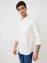 Parx Men Slim Fit Solid Pattern Pure Cotton Semicutaway Collar Full Sleeve Casual Shirt (Size: 40)-XMSS14475-W1 White