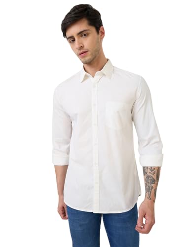 Parx Men Slim Fit Solid Pattern Pure Cotton Semicutaway Collar Full Sleeve Casual Shirt (Size: 40)-XMSS14475-W1 White