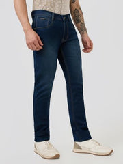 Parx Men Low Rise Tapered Fit Knitted Pattern Cotton Blend Jeans (Size: 32)-XCYA03064-B8 Blue