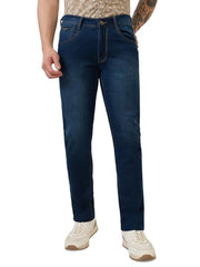 Parx Men Low Rise Tapered Fit Knitted Pattern Cotton Blend Jeans (Size: 32)-XCYA03064-B8 Blue