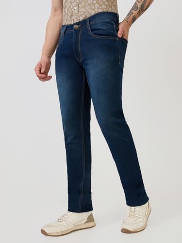 Parx Men Low Rise Tapered Fit Knitted Pattern Cotton Blend Jeans (Size: 32)-XCYA03064-B8 Blue