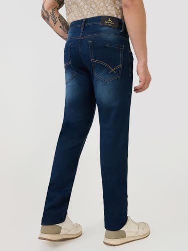 Parx Men Low Rise Tapered Fit Knitted Pattern Cotton Blend Jeans (Size: 32)-XCYA03064-B8 Blue
