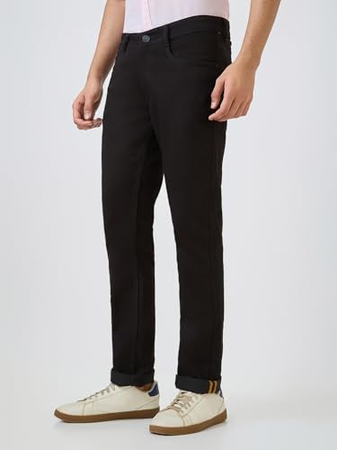 Parx Men Low Rise Tapered Fit Knitted Pattern Cotton Polyester Blend Jeans (Size: 38)-XCYA03069-K9 Black